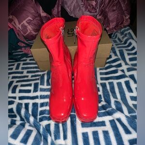 Womens Steve Madden Ever Red Faux Patent Heeled Ankle Boots